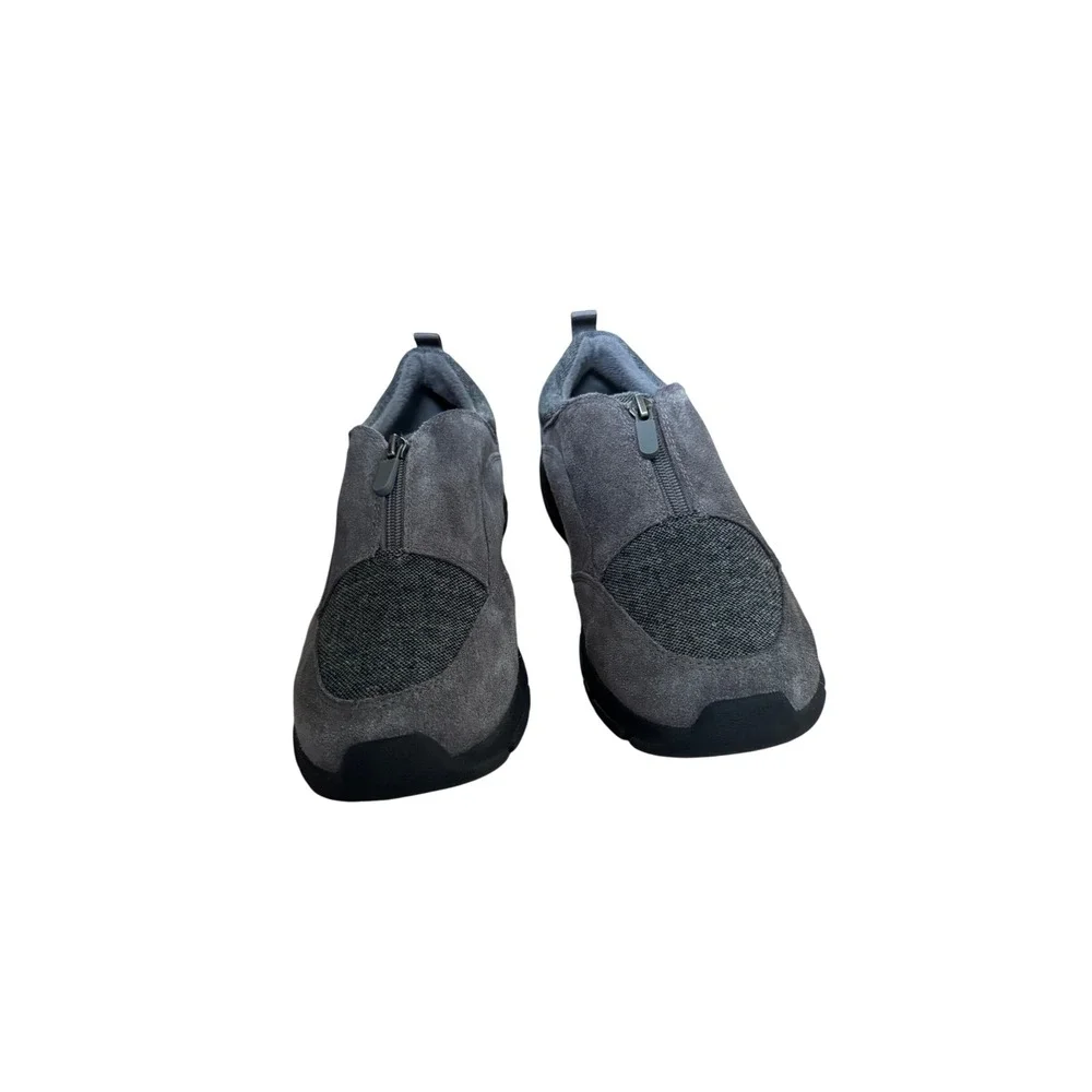 Lands End Womens Grey Suede Front Zip Slip On Walking Shoes 519241 Size 10B